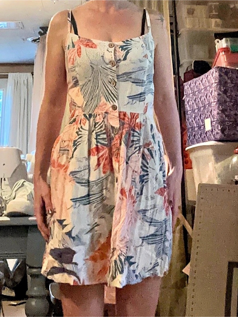 Floral Mini Dress in White & Blue Like New